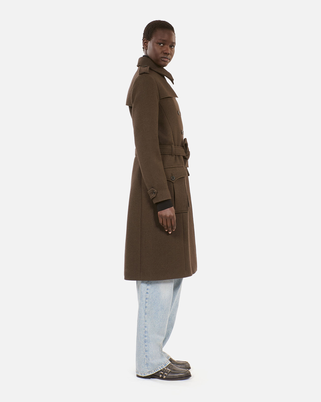 The Kooples FEMME KAKI manteau long en laine style trench kaki