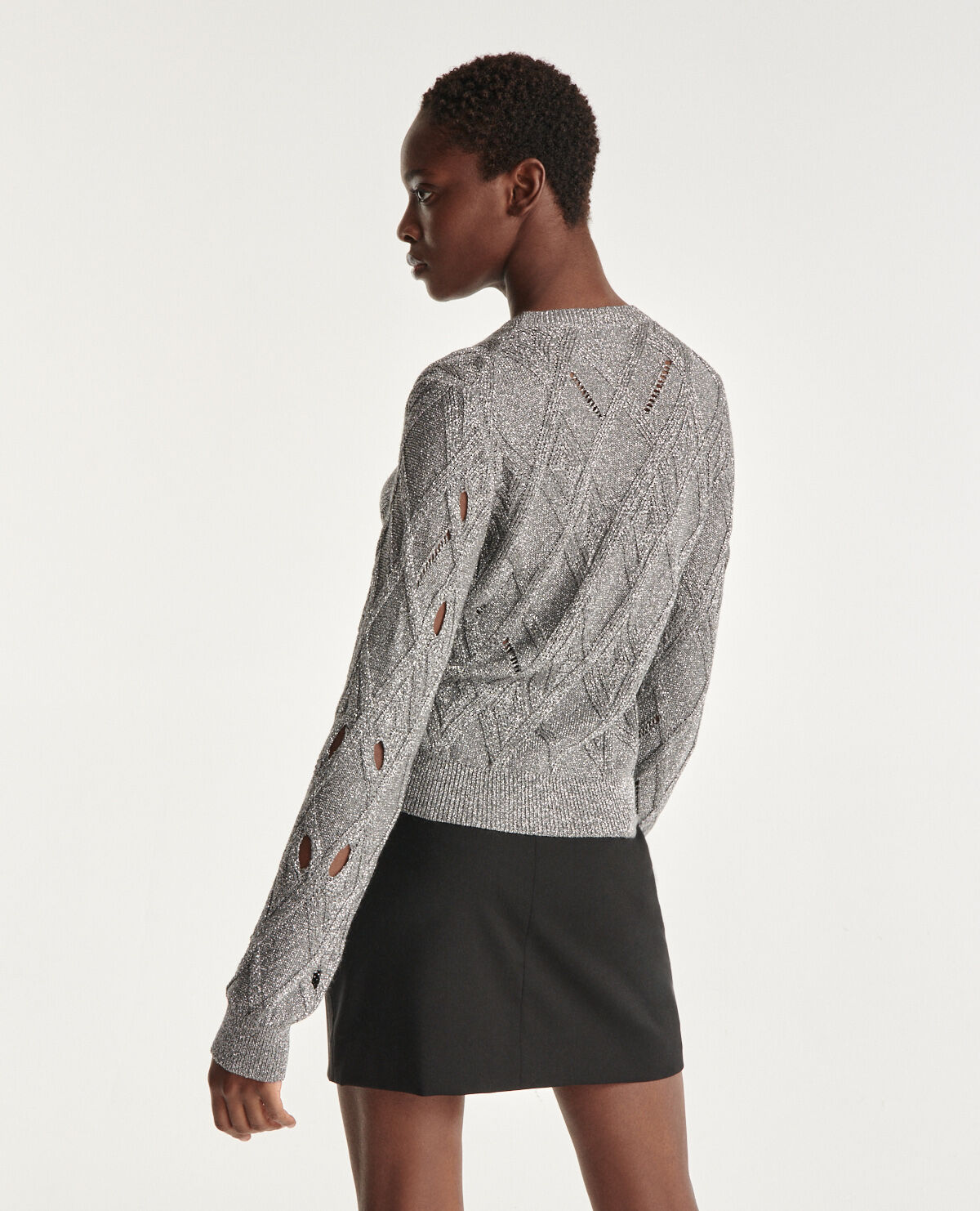 Silver fitted knitted sweater with crew neck The Kooples