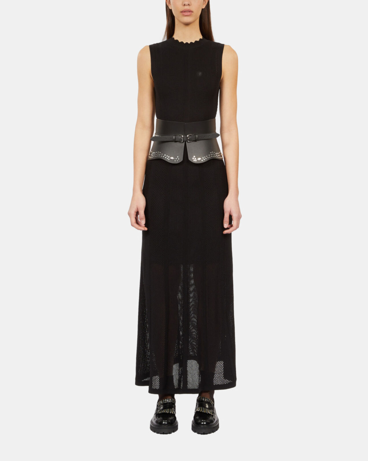 The Kooples WOMEN BLACK long black openwork knit dress