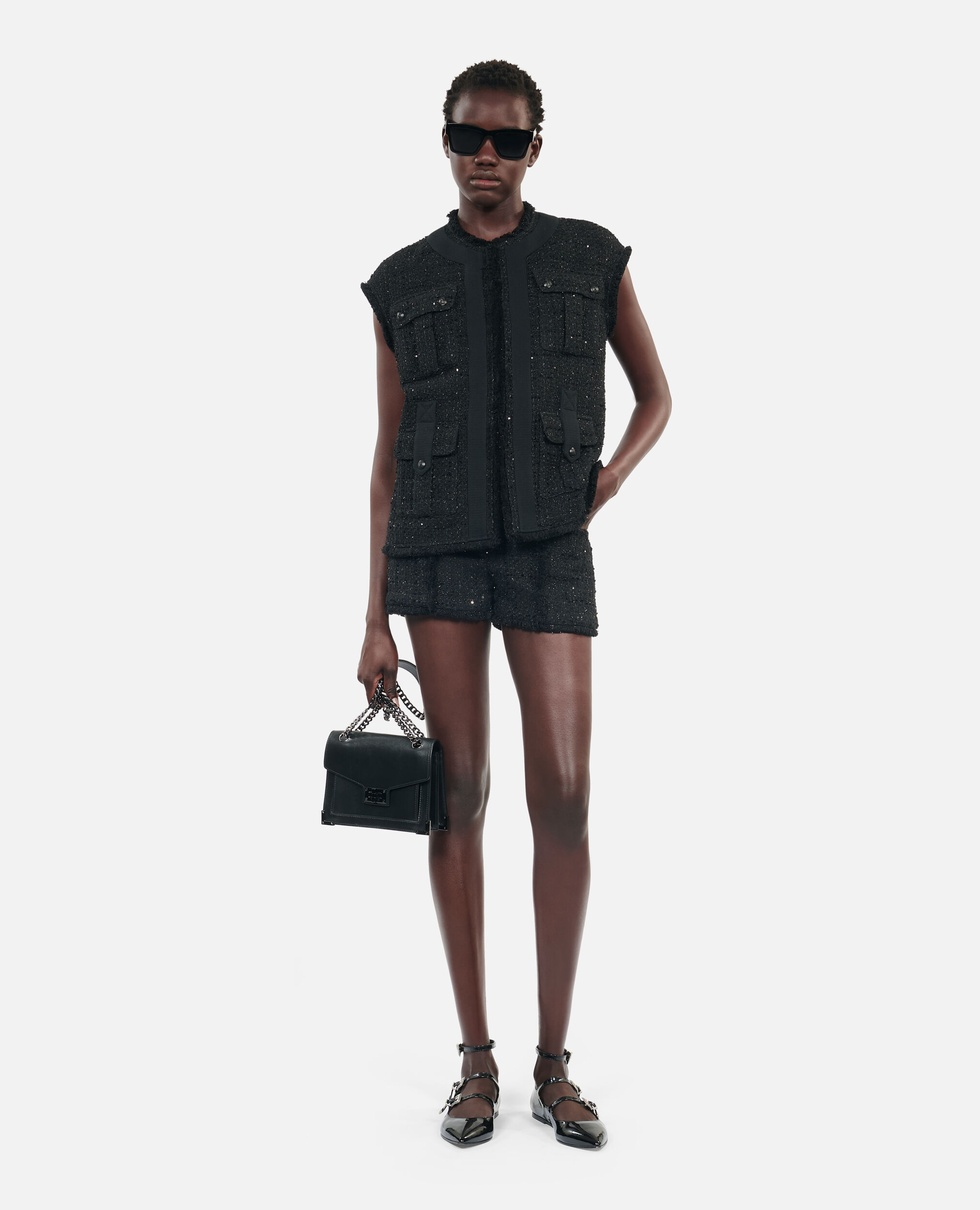 Black tweed sleeveless jacket The Kooples