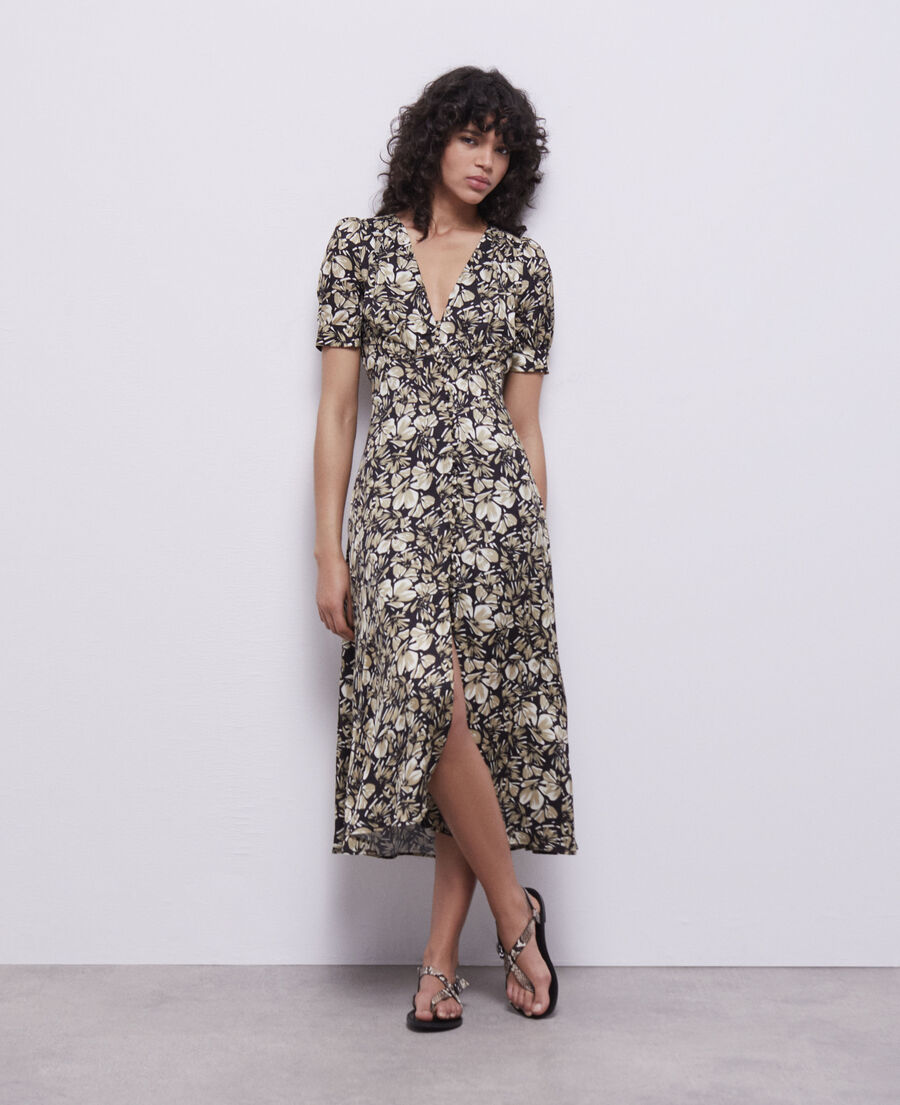 robe longue imprimée avec boutonnage