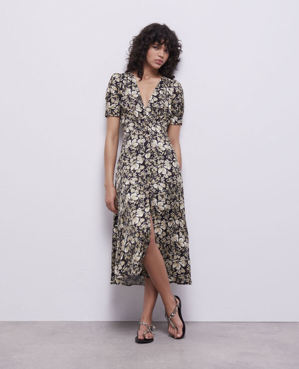 long printed dress with buttons