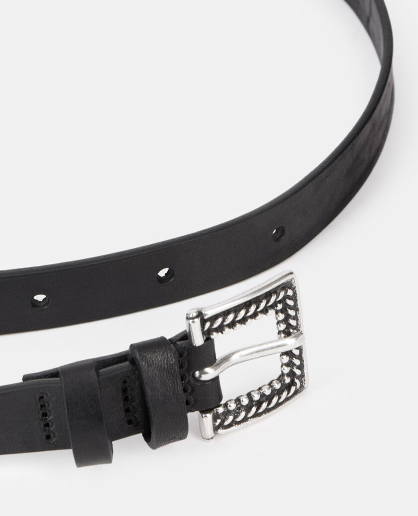 The Kooples MEN BLACK thin black leather belt
