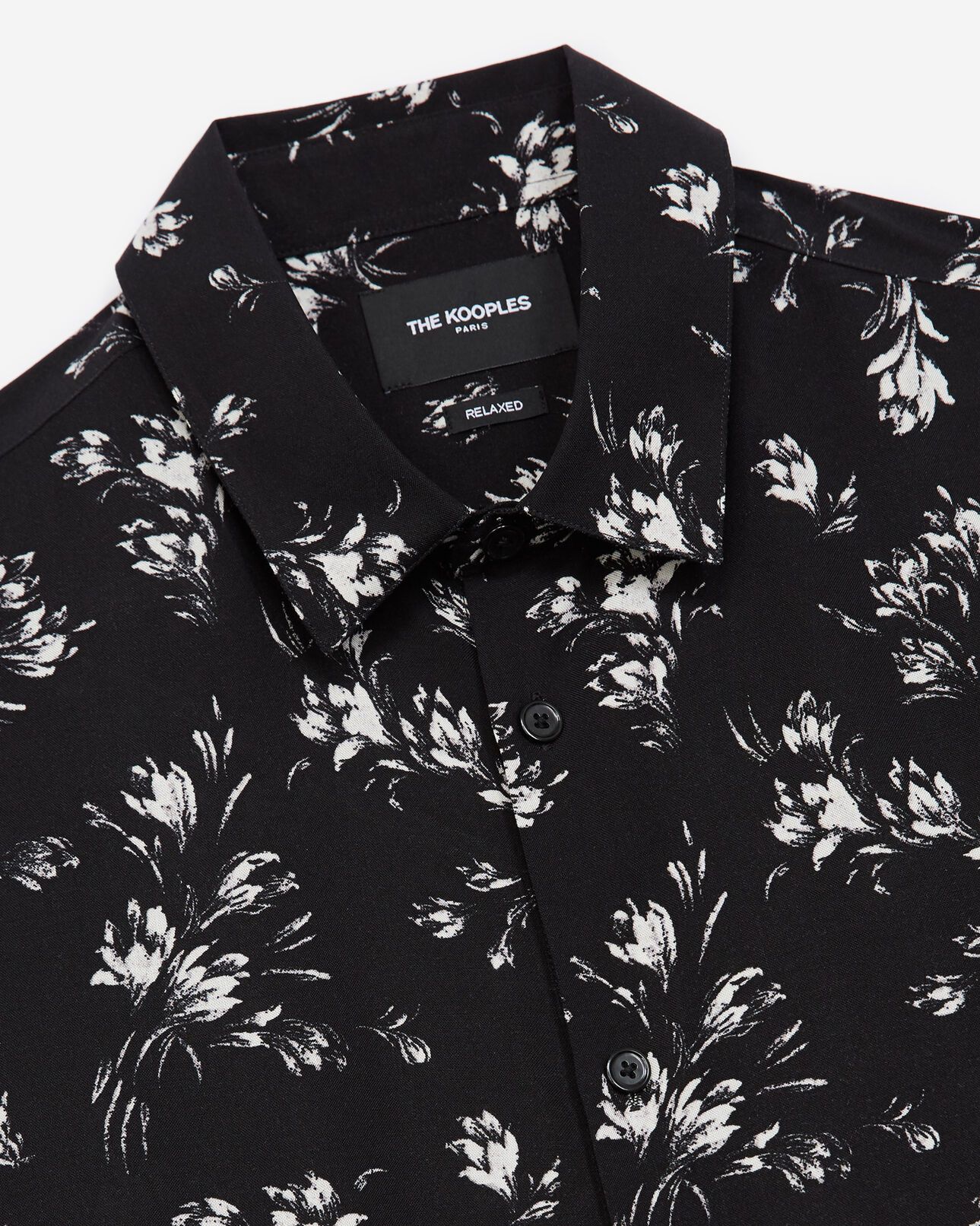 The Kooples MEN BLACK WHITE flowing black and white floral shirt