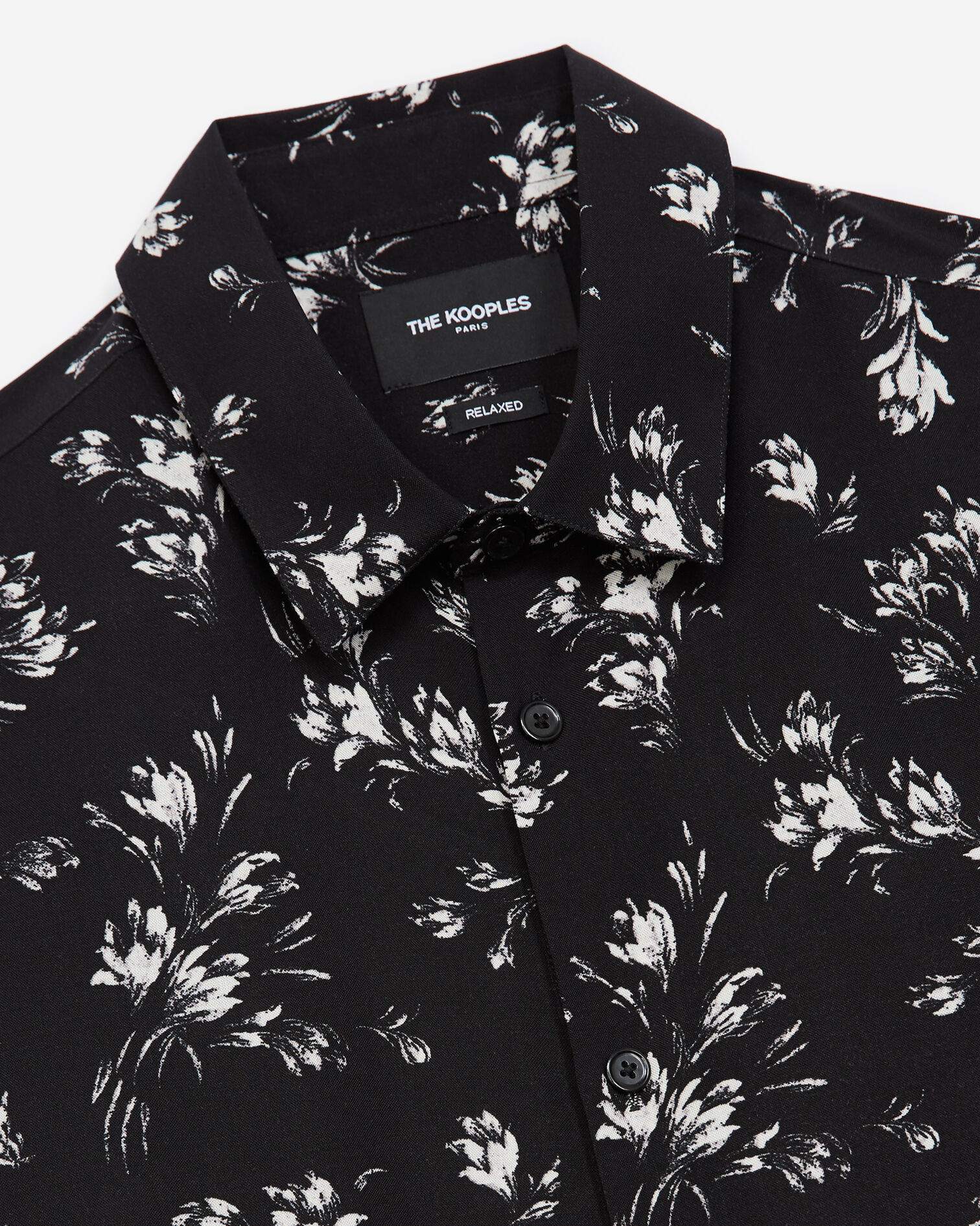 Flowing black and white floral shirt, BLACK WHITE, hi-res image number null