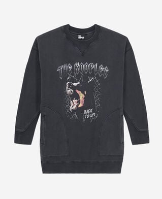 The Kooples FEMME BLACK WASHED robe femme type sweatshirt noire avec sérigraphie barking dog
