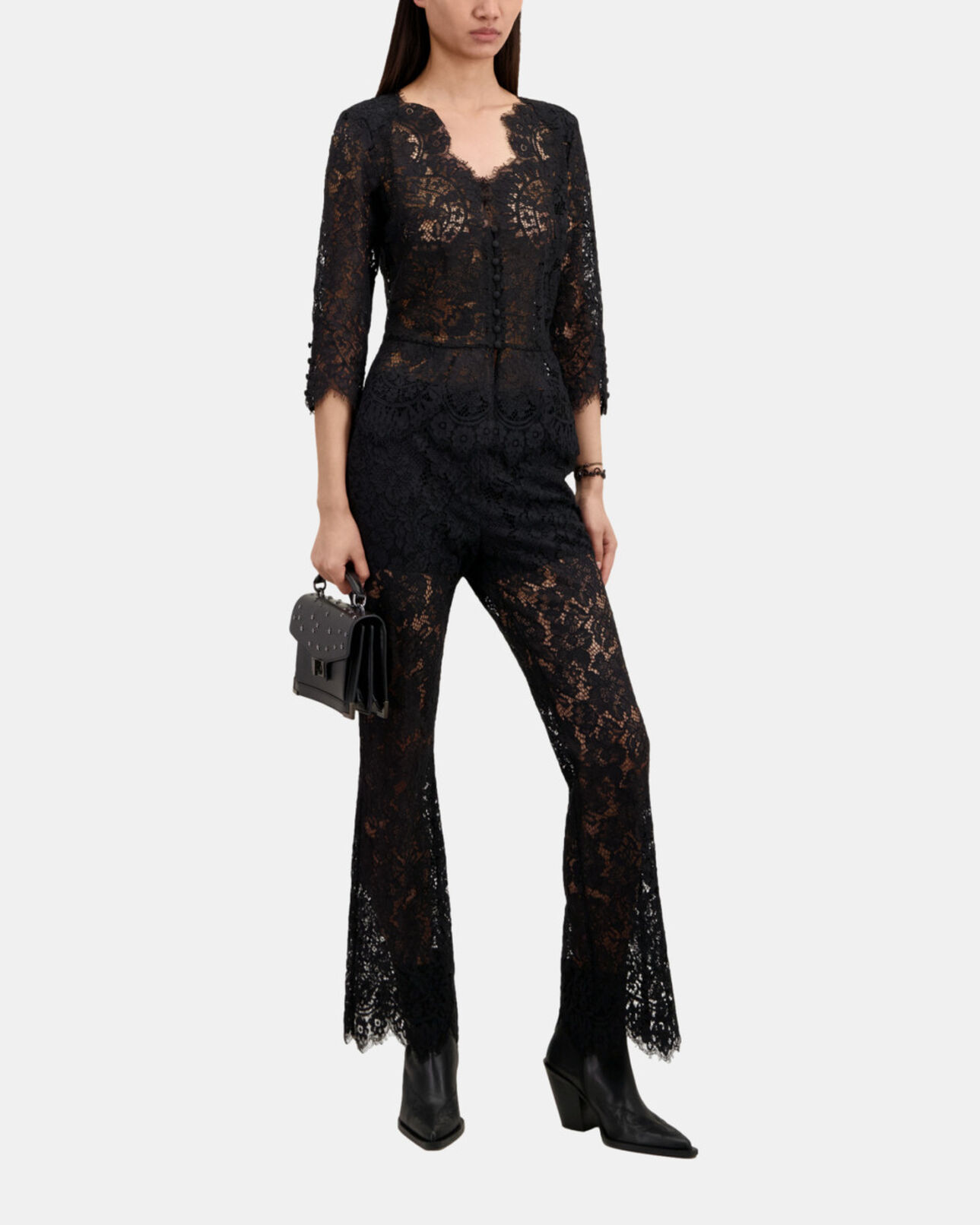 The Kooples WOMEN BLACK small emily bag in black leather with stars