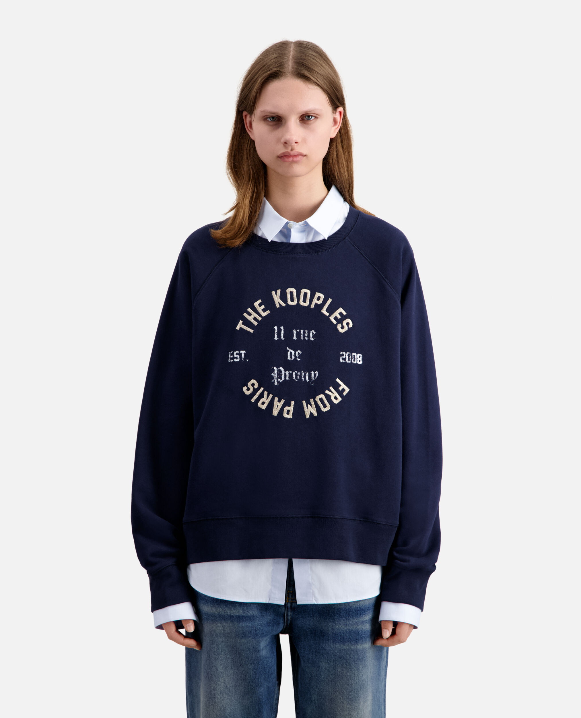 Marineblaues Sweatshirt mit Siebdruck, NAVY, hi-res image number null