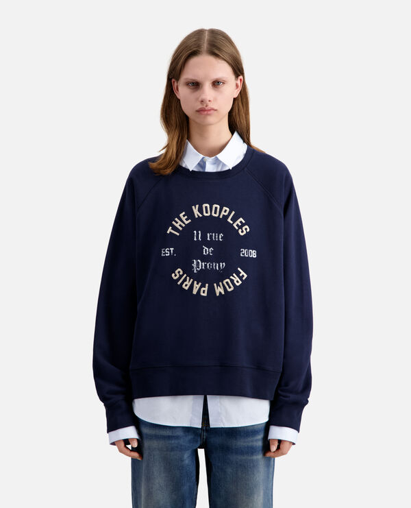 navy blue sweatshirt with 11 rue de prony serigraphy