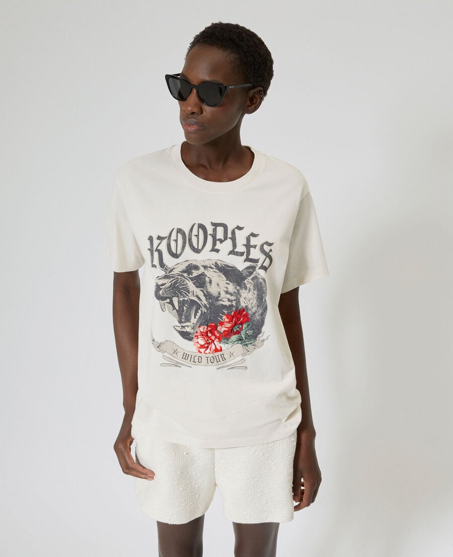 The Kooples F LIGHT BEIGE t-shirt with ecru screen print