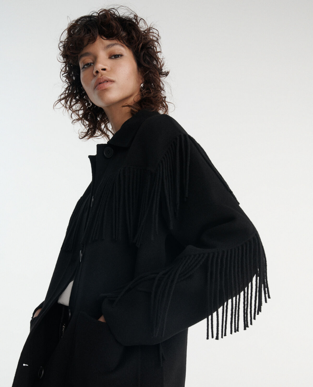 Veste noir a frange hotsell
