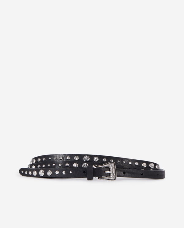 The Kooples FEMME BLACK ceinture fine en cuir avec clous noire