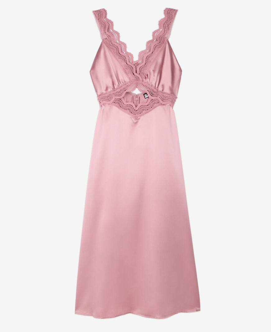 The Kooples F PINK WOOD long lilac slip dress with guipure