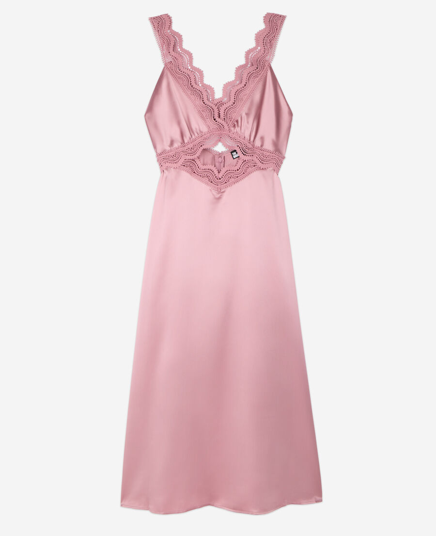 The Kooples F PINK WOOD long lilac slip dress with guipure