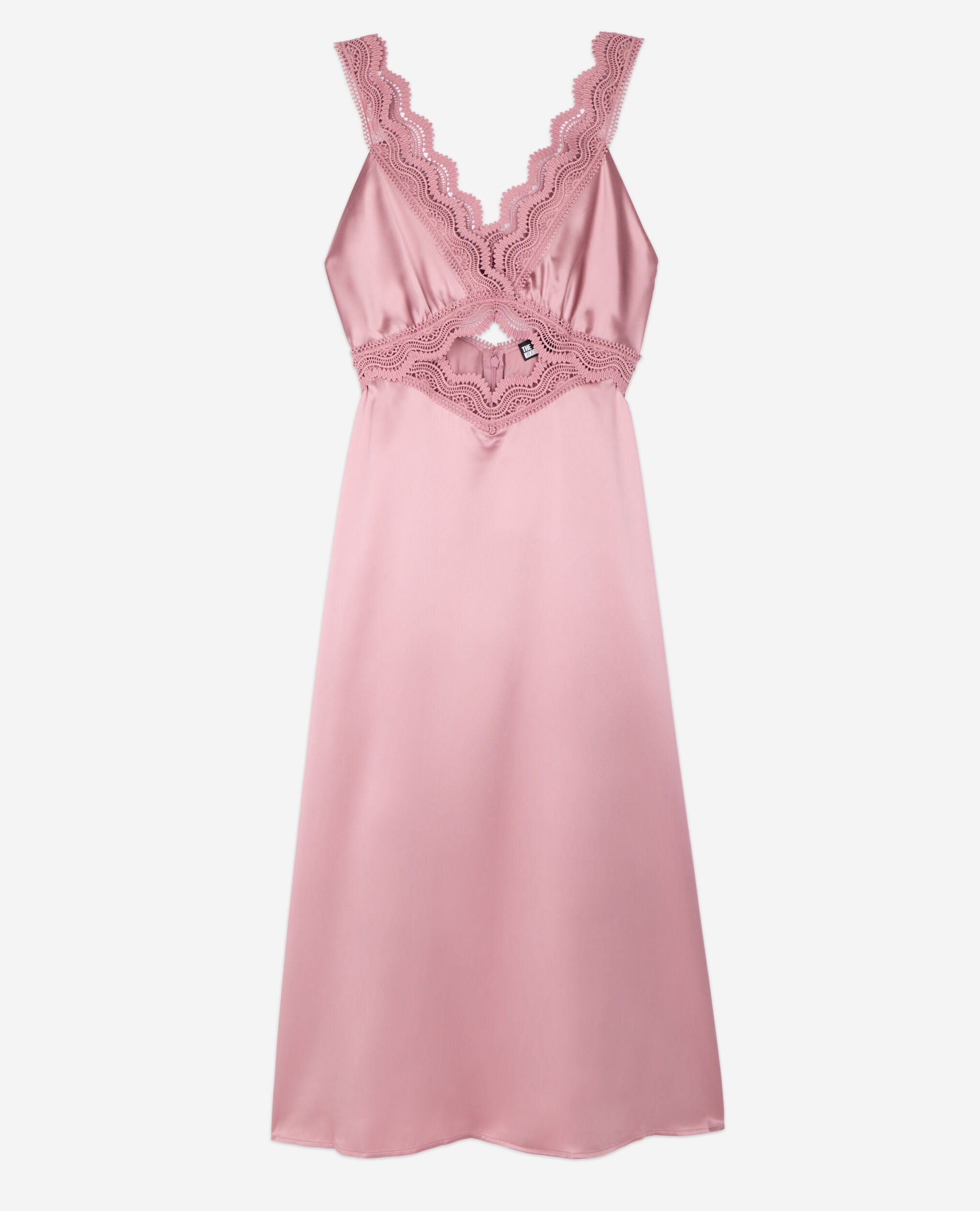 Long lilac slip dress with guipure, PINK WOOD, hi-res image number null