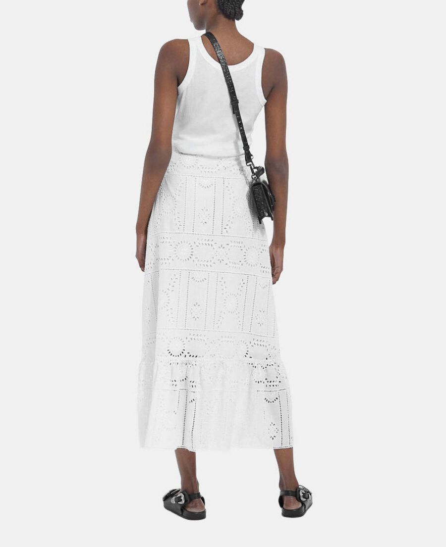 Jupe longue blanche coton volant broderie The Kooples France