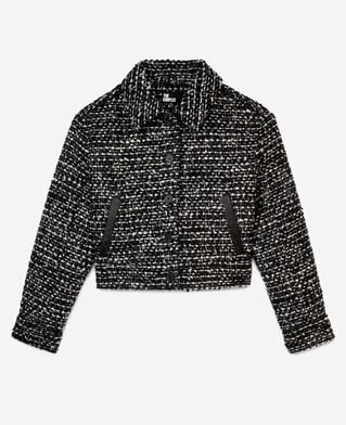 The Kooples FEMME BLACK WHITE blouson en tweed noir et blanc