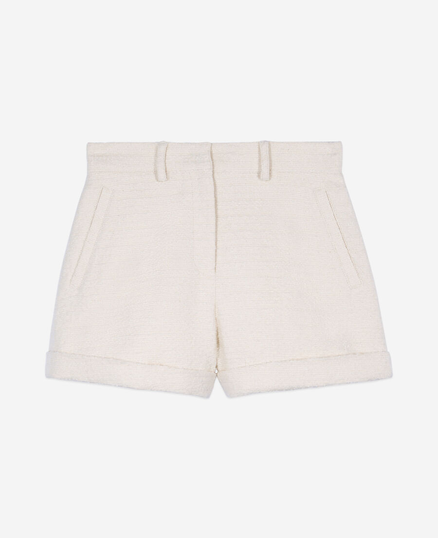 ecrufarbene shorts aus tweed