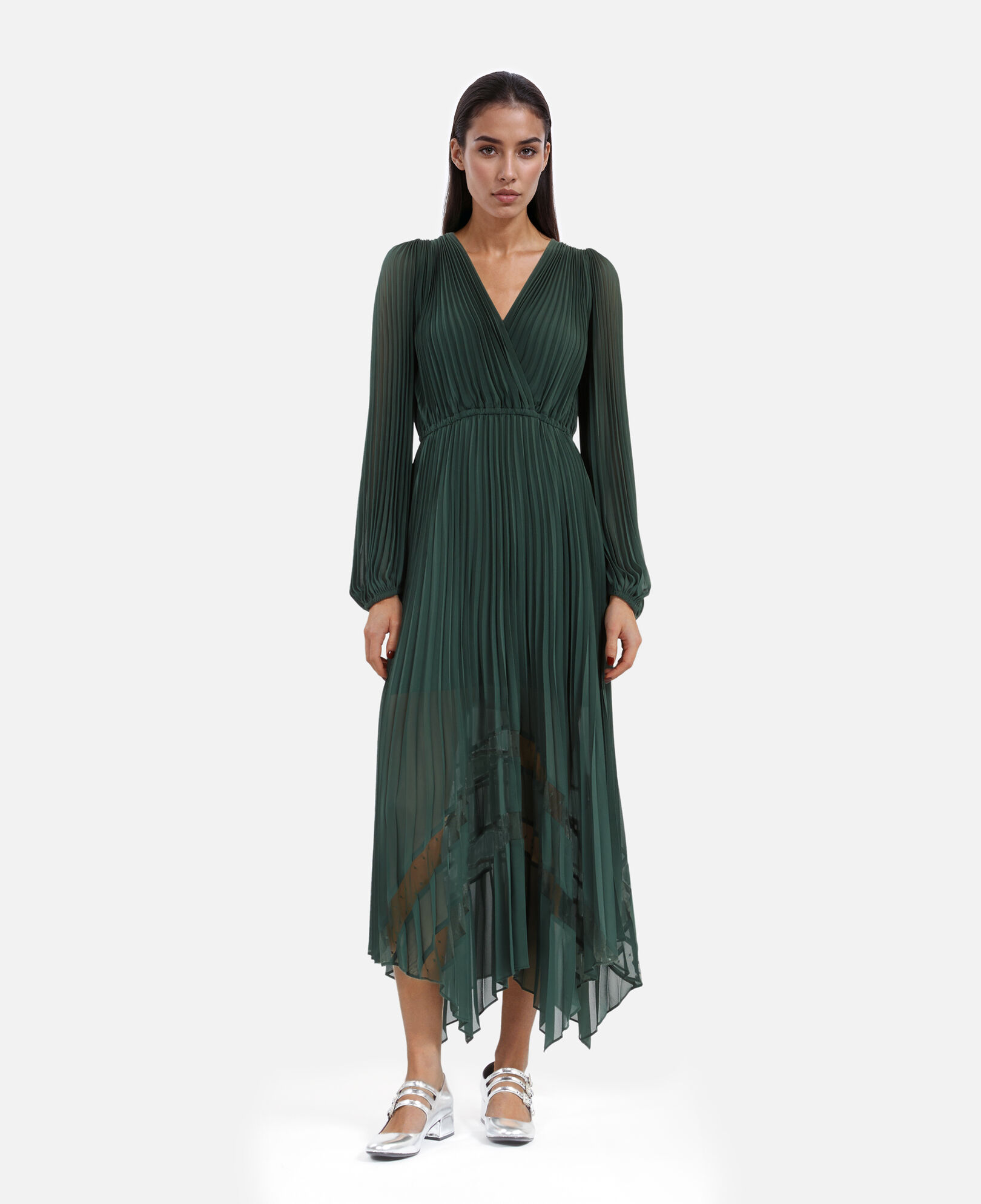 The Kooples FEMME WOOD KAKI robe longue plissée verte