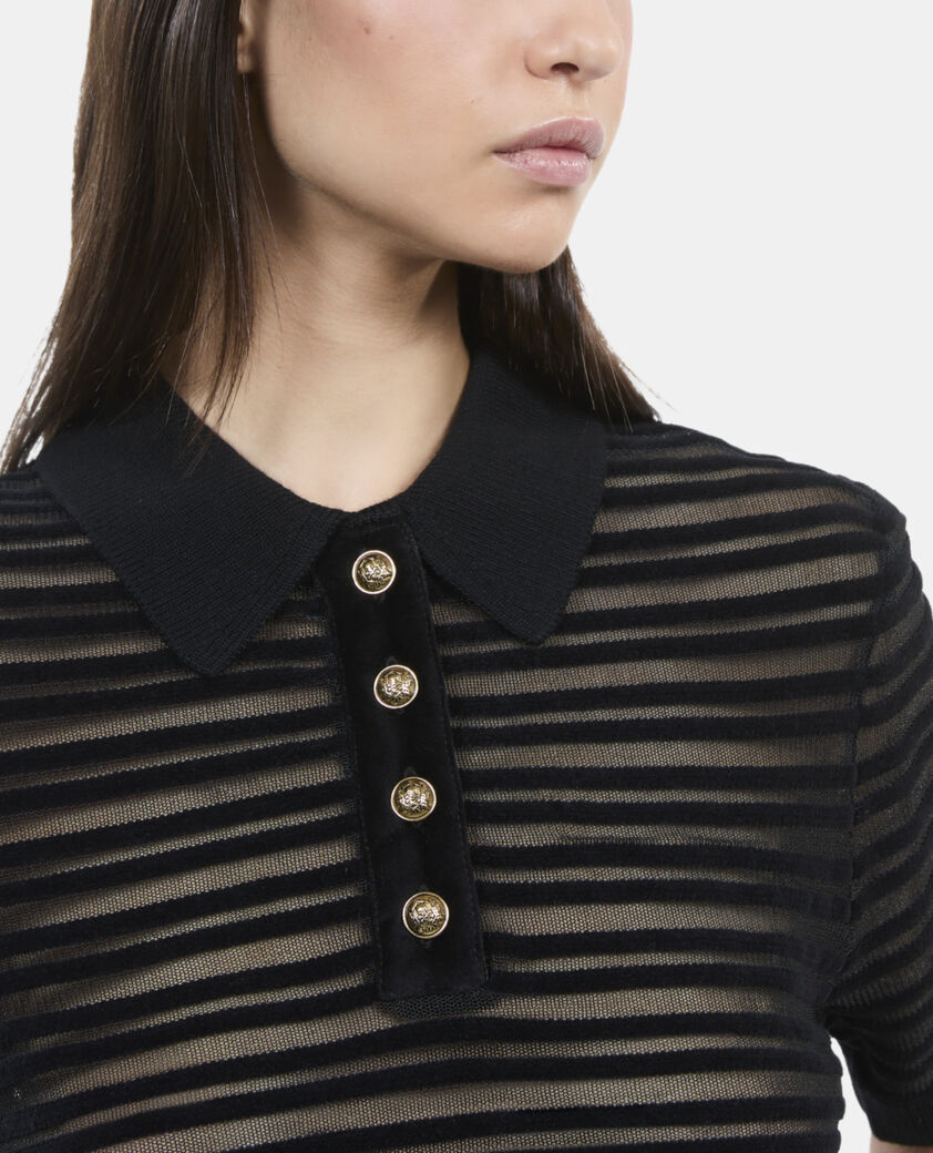 The Kooples FEMME BLACK polo en maille noire