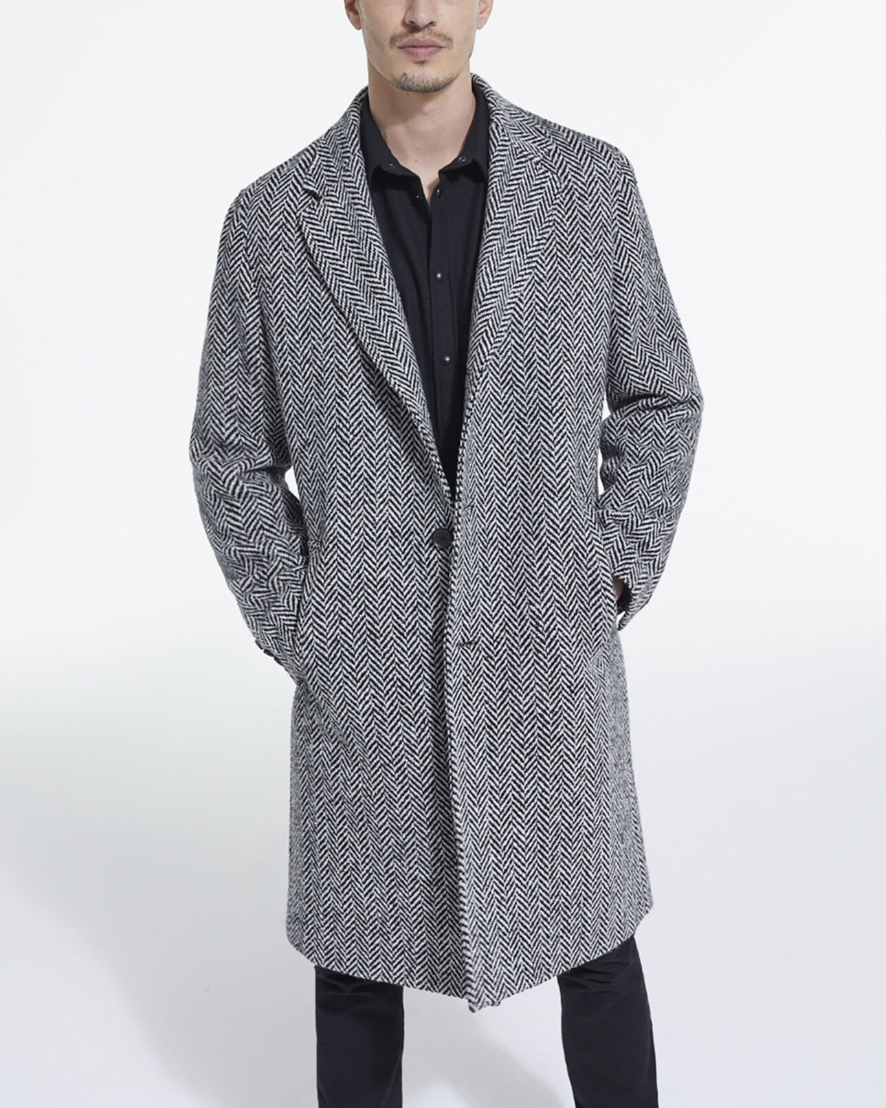 The Kooples HOMME BLACK WHITE manteau en laine à motifs