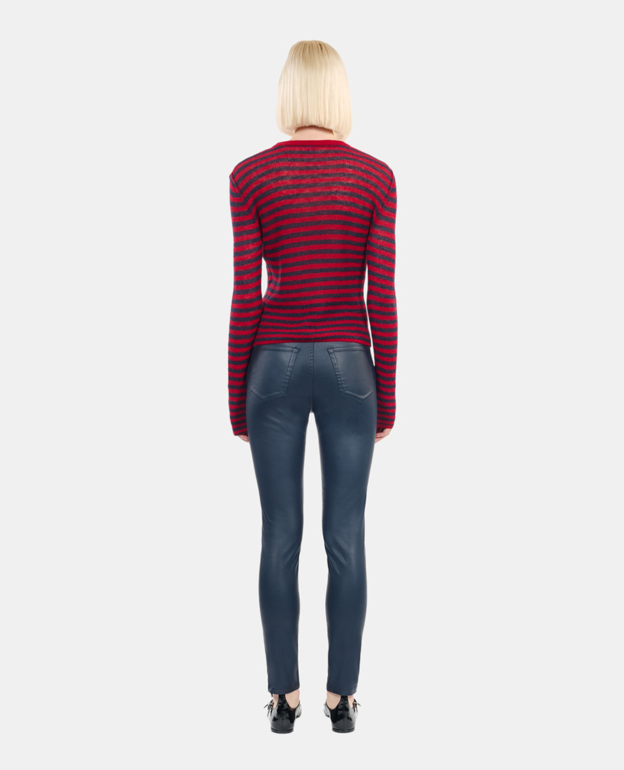Navy blue leather-effect skinny jeans , NAVY, hi-res image number null