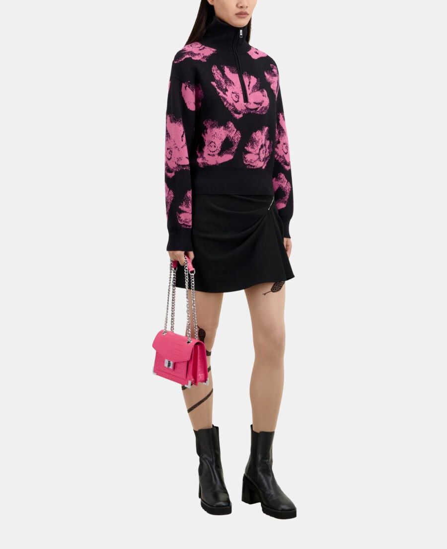 The Kooples FEMME BLACK / PINK pull noir avec fleurs