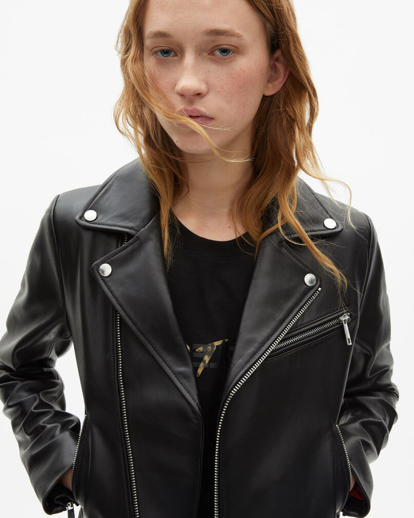 The Kooples DAMEN BLACK schwarzer blouson im bikerstil aus leder