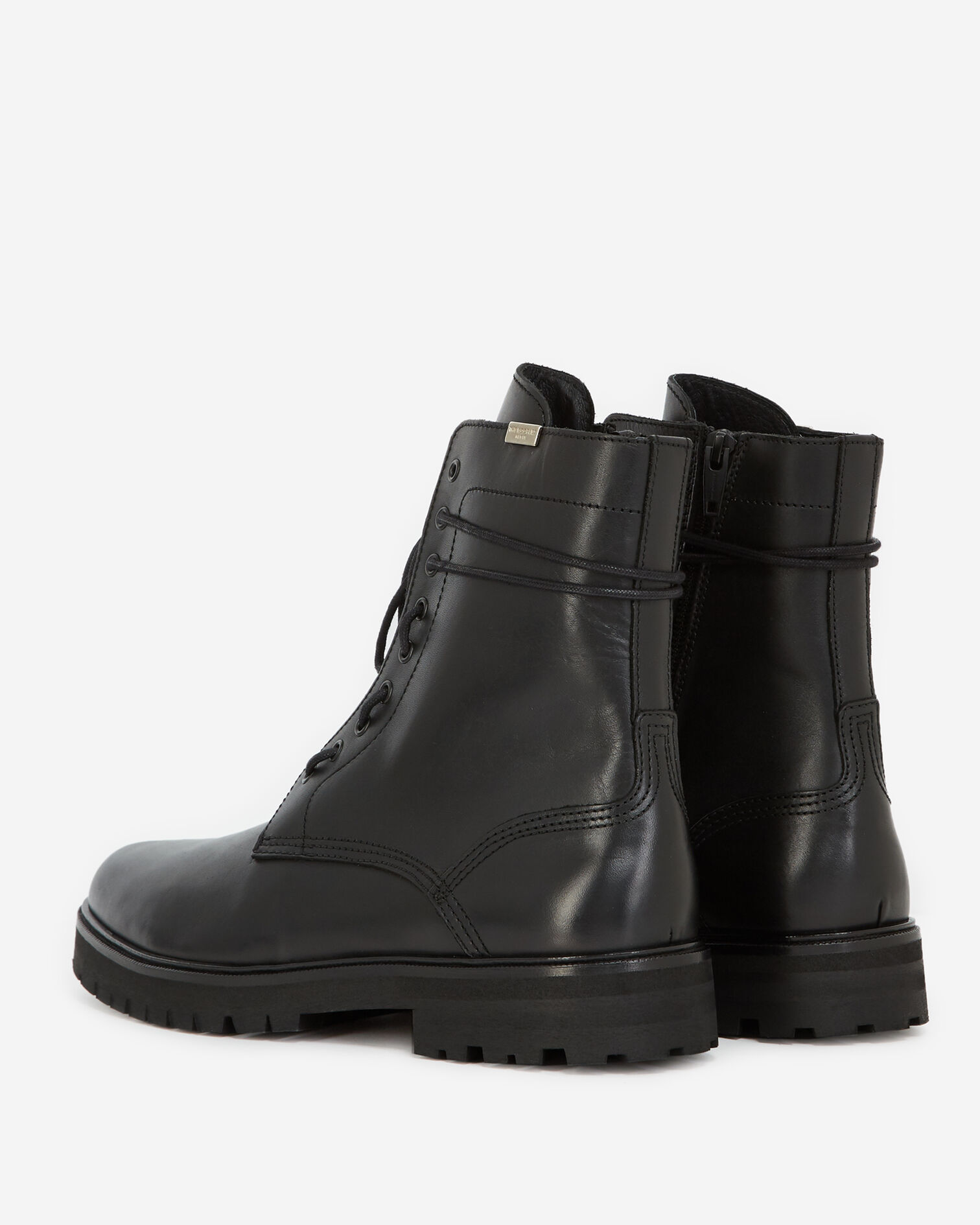 Boots schwarz Lederdetail Schnürung seitlich, BLACK, hi-res image number null