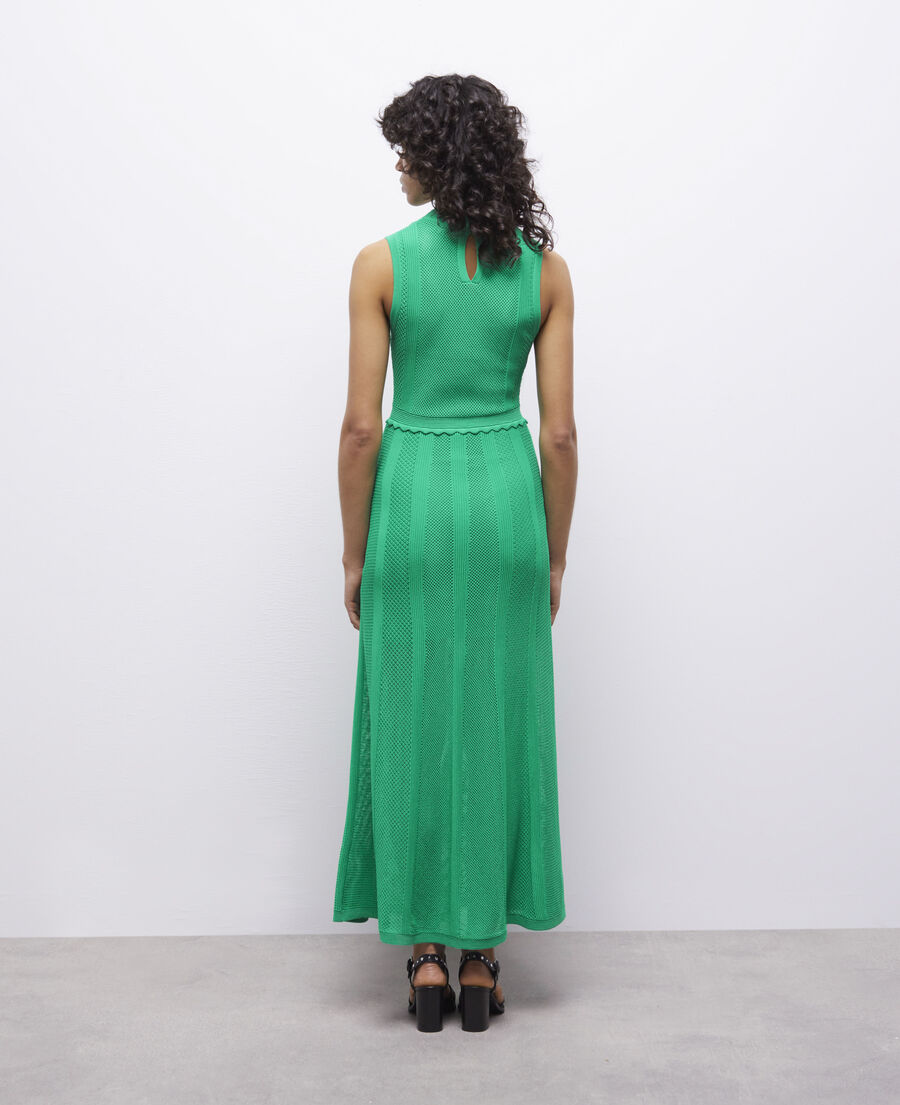long green dress in openwork mesh