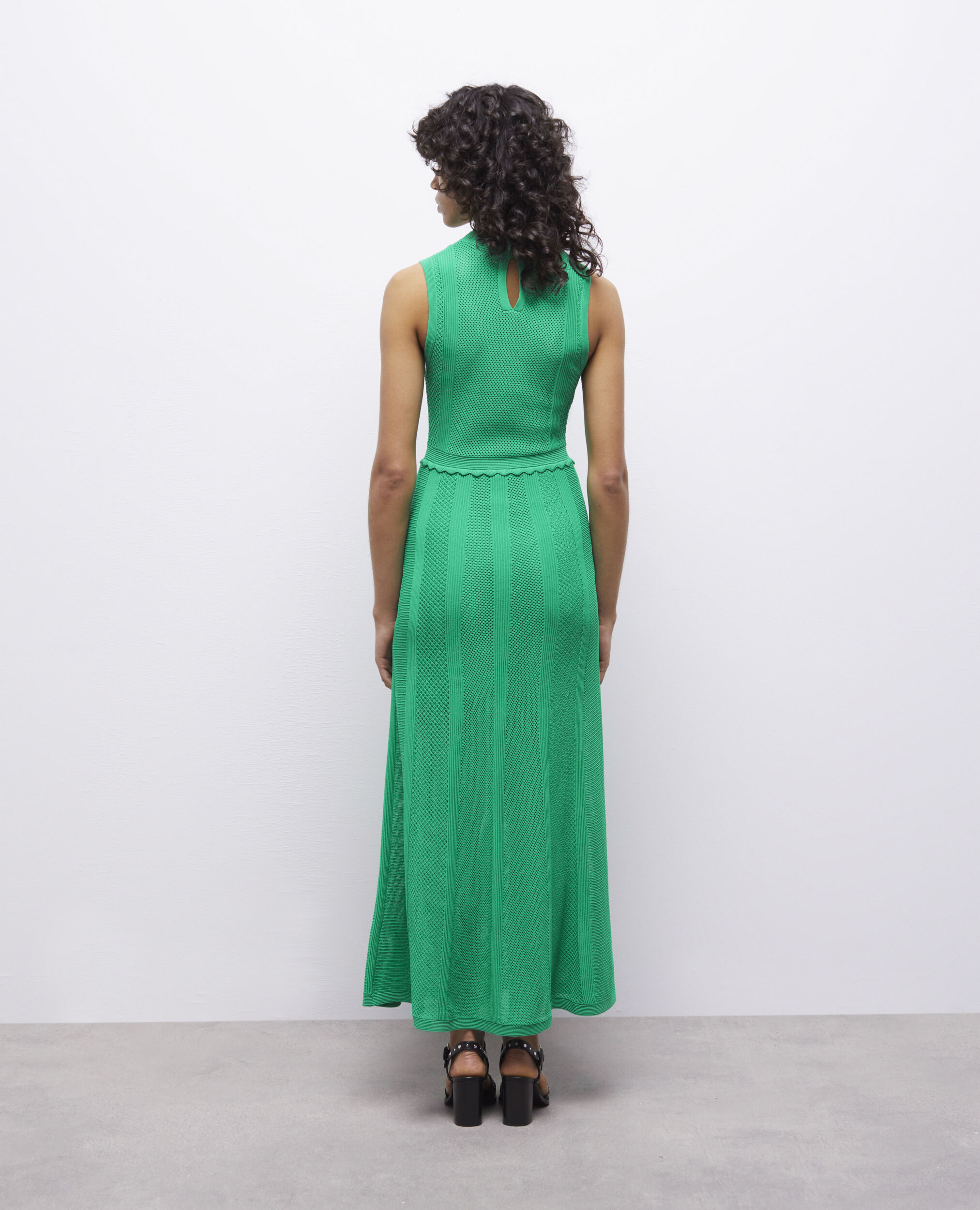 Long green dress in openwork mesh, GREEN, hi-res image number null