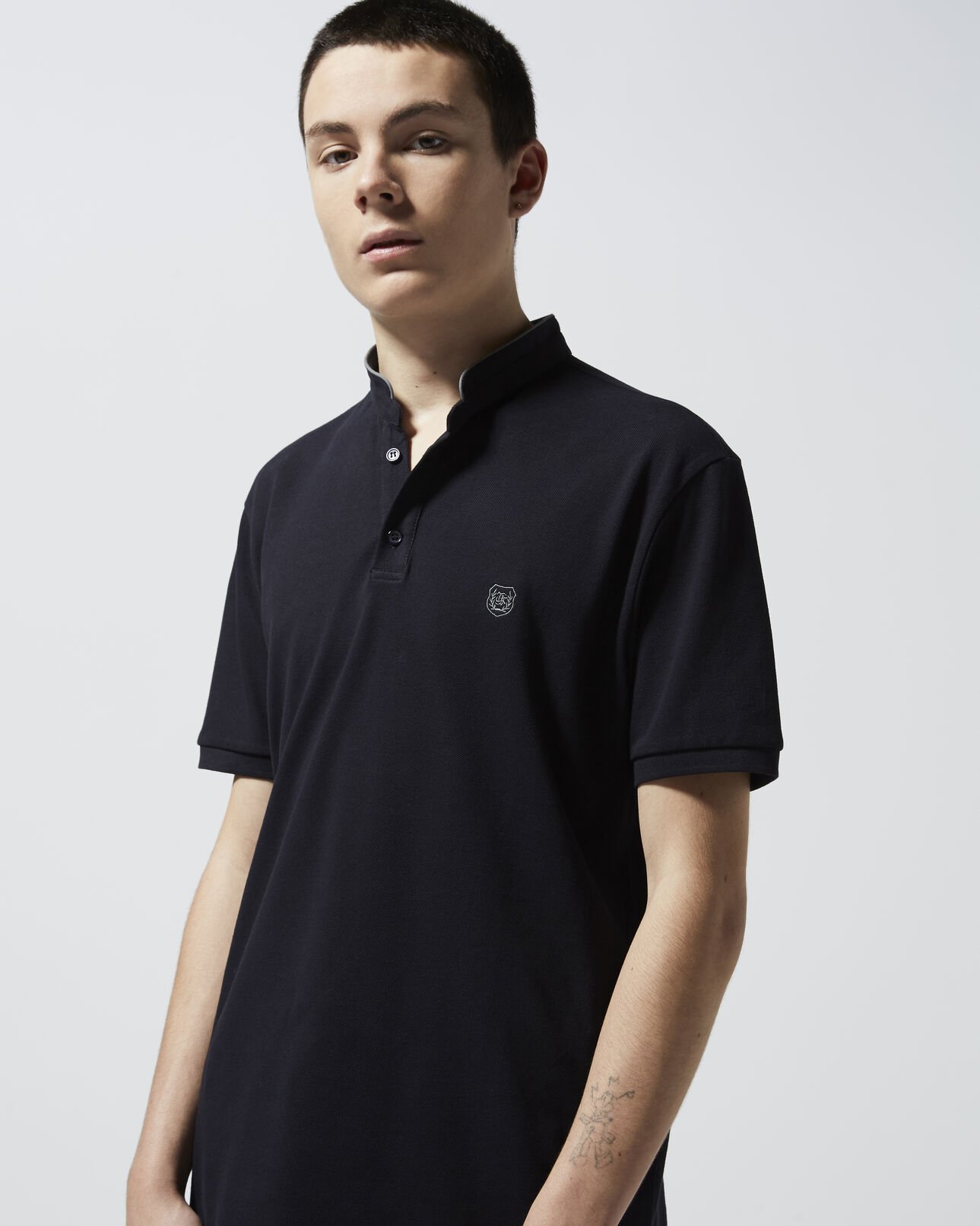 The Kooples HOMME DARK NAVY / DEEP MINT polo bleu marine col officier relaxed