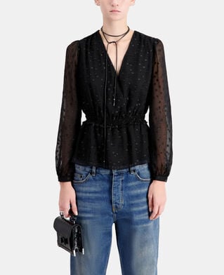 The Kooples FEMME BLACK top noir à pois en fil argenté
