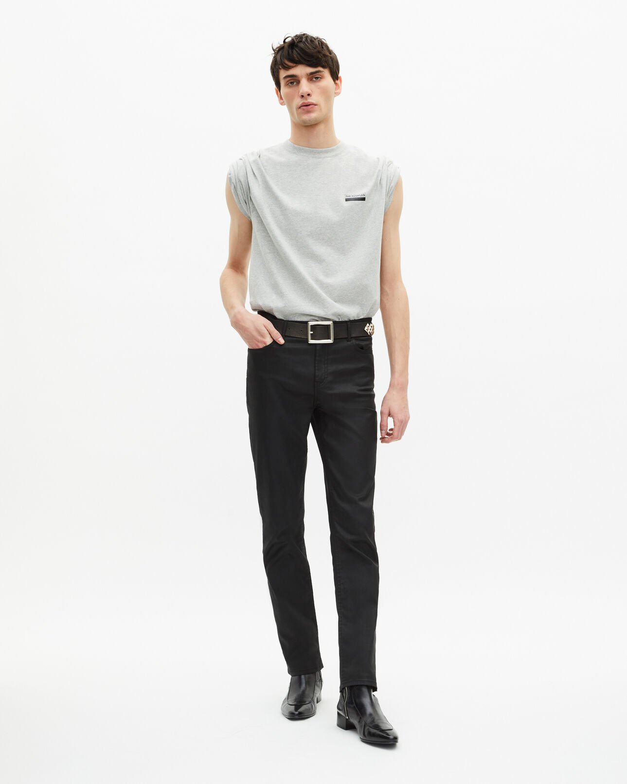 The Kooples HERREN LIGHT GREY MELANGE graues t-shirt mit siebdruck