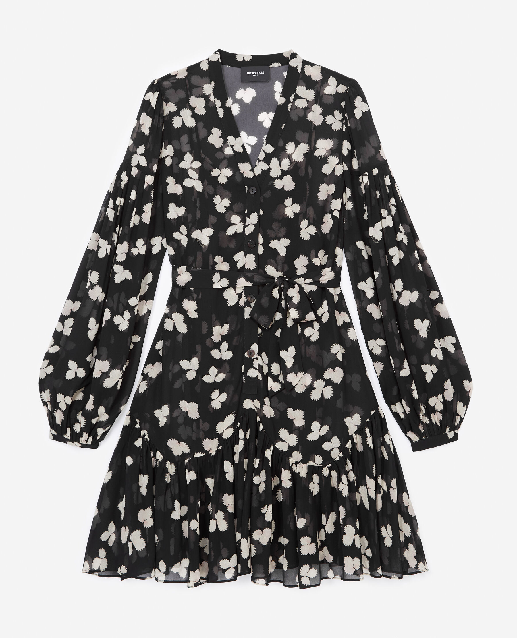 Black short floral print dress with belt