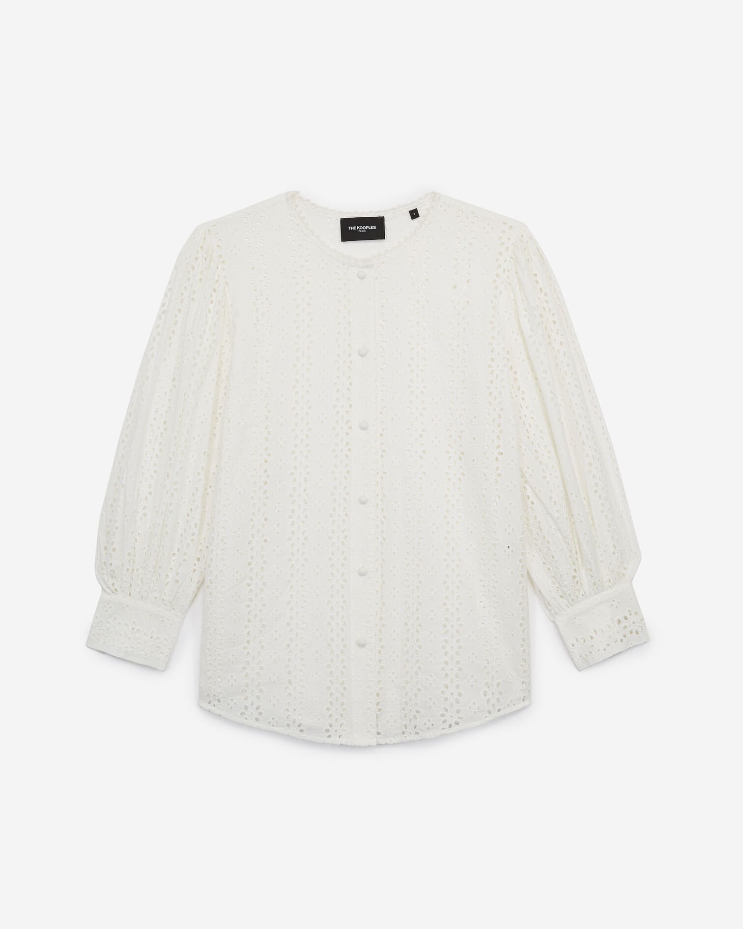 Chemise dentelle écrue sans col fluide, ECRU, hi-res image number null