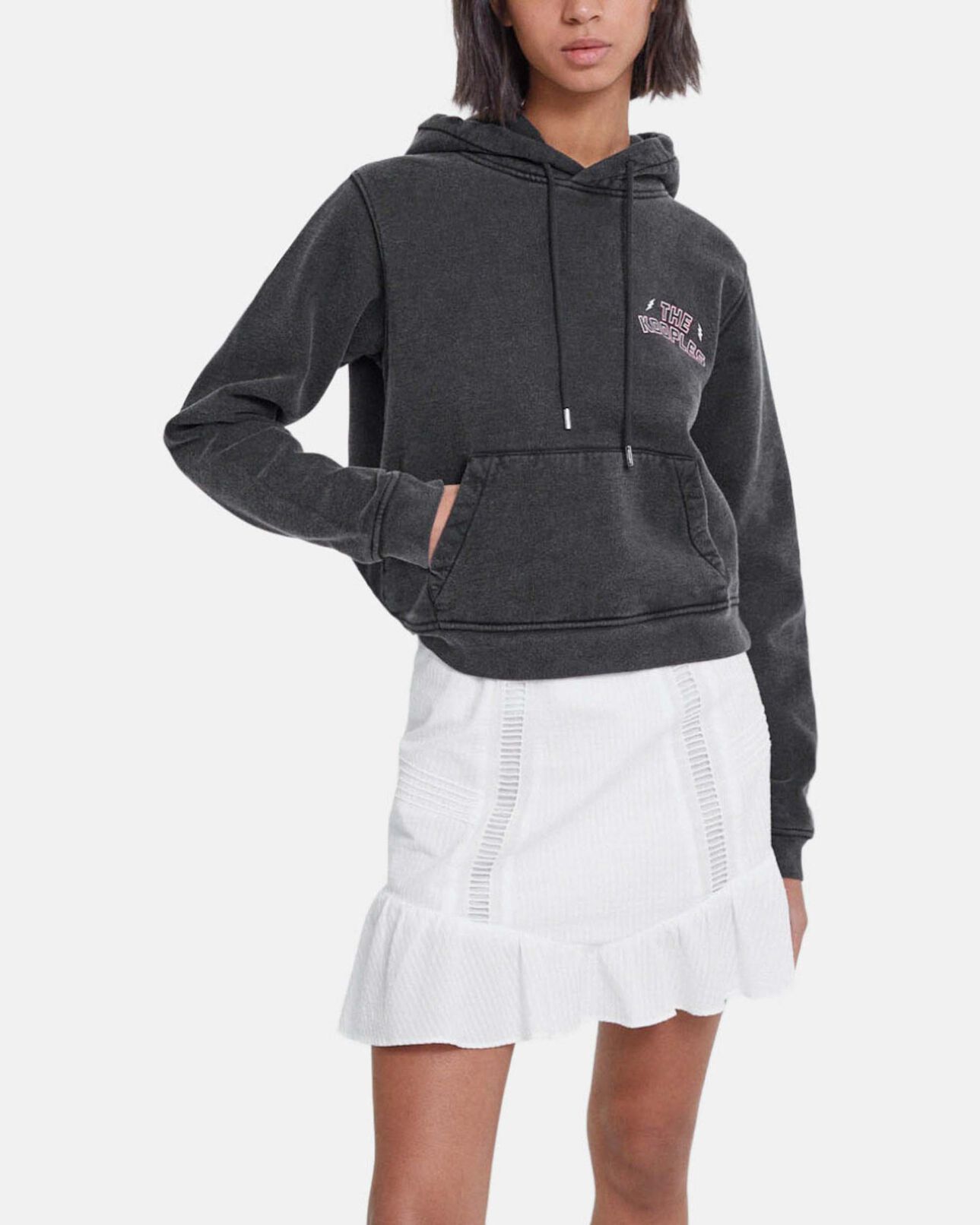 The Kooples FEMME BLACK WASHED sweat noir imprimé aigle logo the kooples