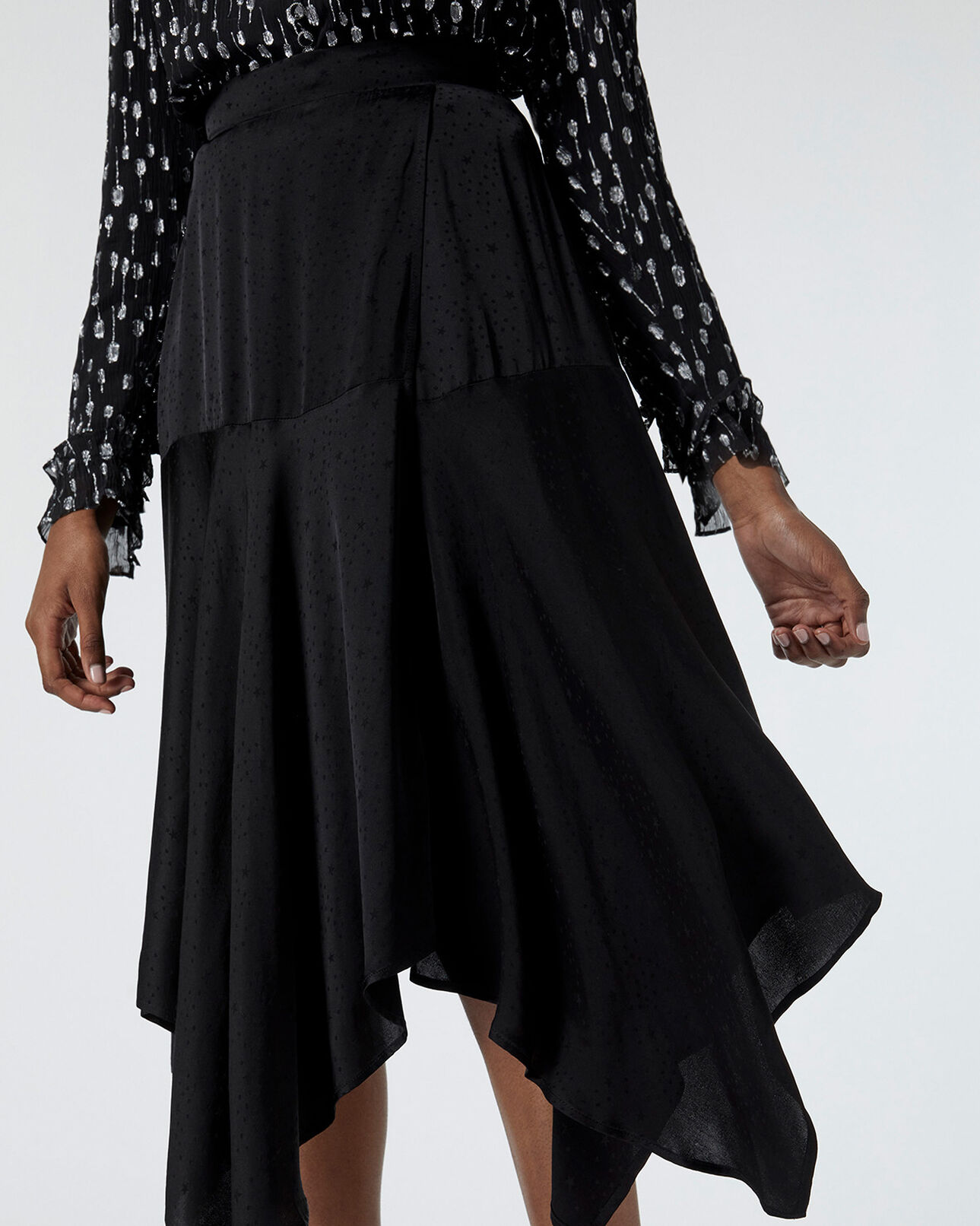 The Kooples WOMEN BLACK black wrap skirt with star print