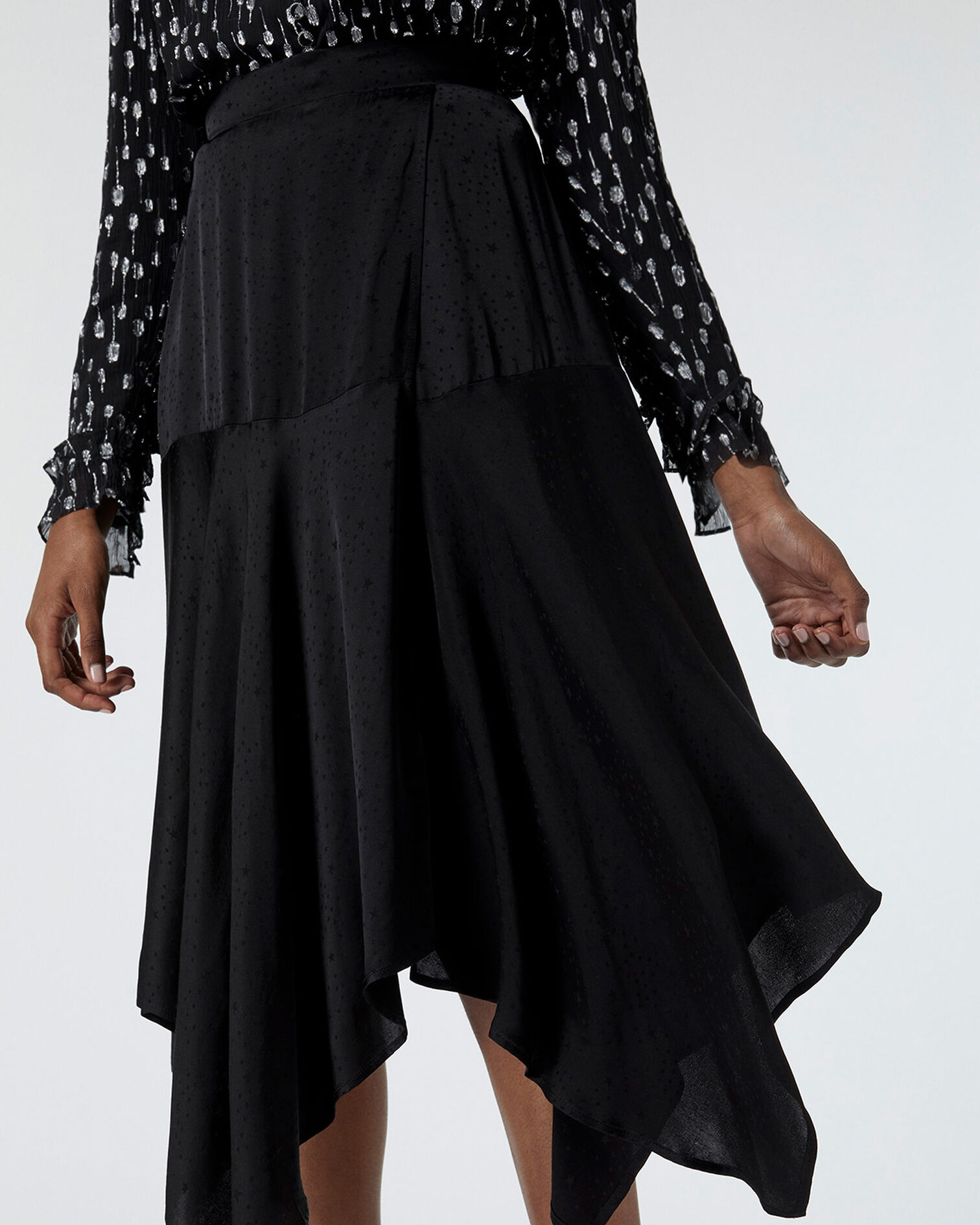 Black wrap skirt with star print, BLACK, hi-res image number null