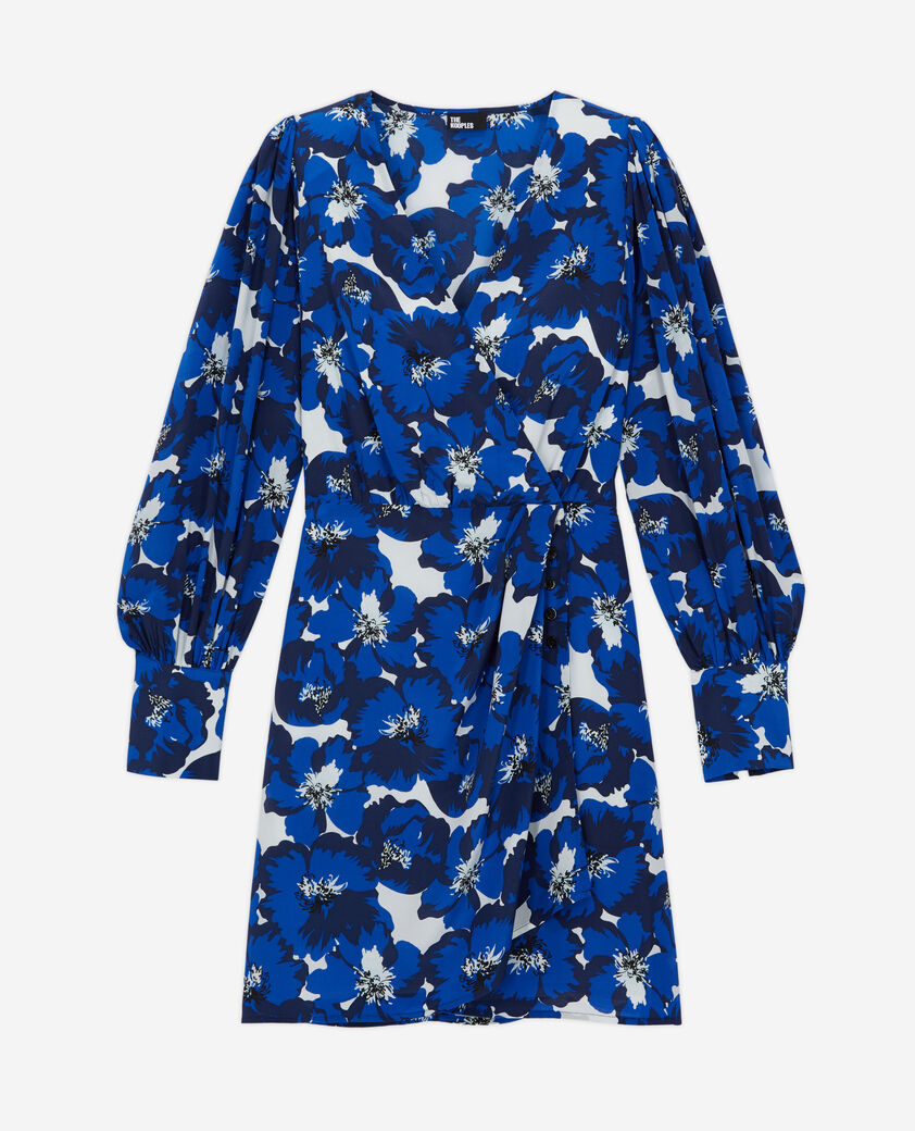 The Kooples WOMEN BLUE short printed silk wrap dress