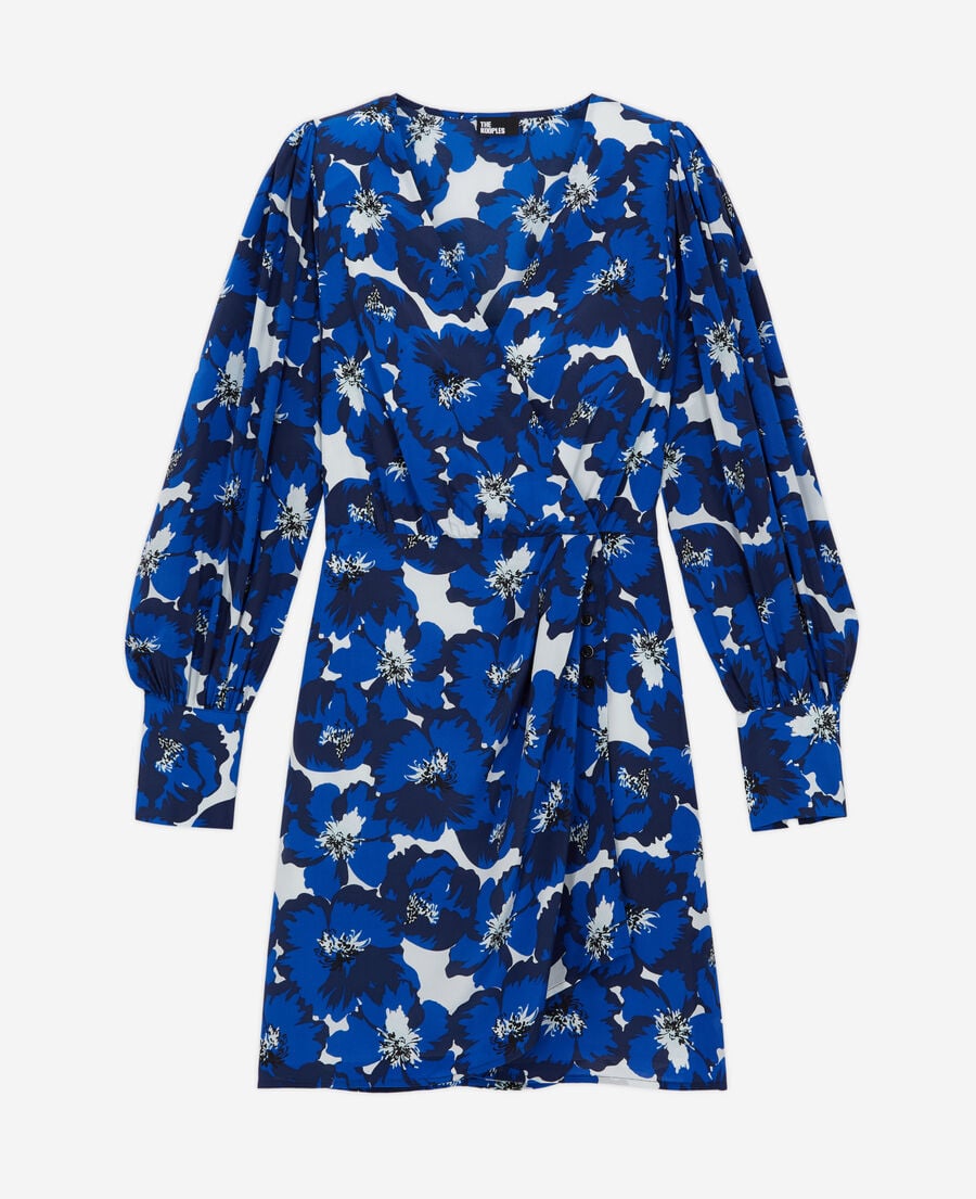 The Kooples WOMEN BLUE short printed silk wrap dress