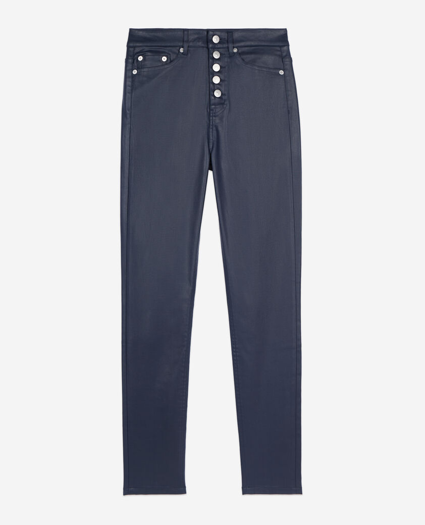 The Kooples WOMEN NAVY navy blue leather-effect skinny jeans 