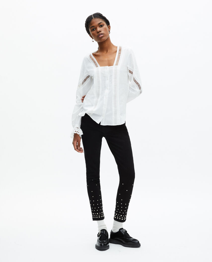 The Kooples FEMME OFF WHITE top manches longues écru coton brodé
