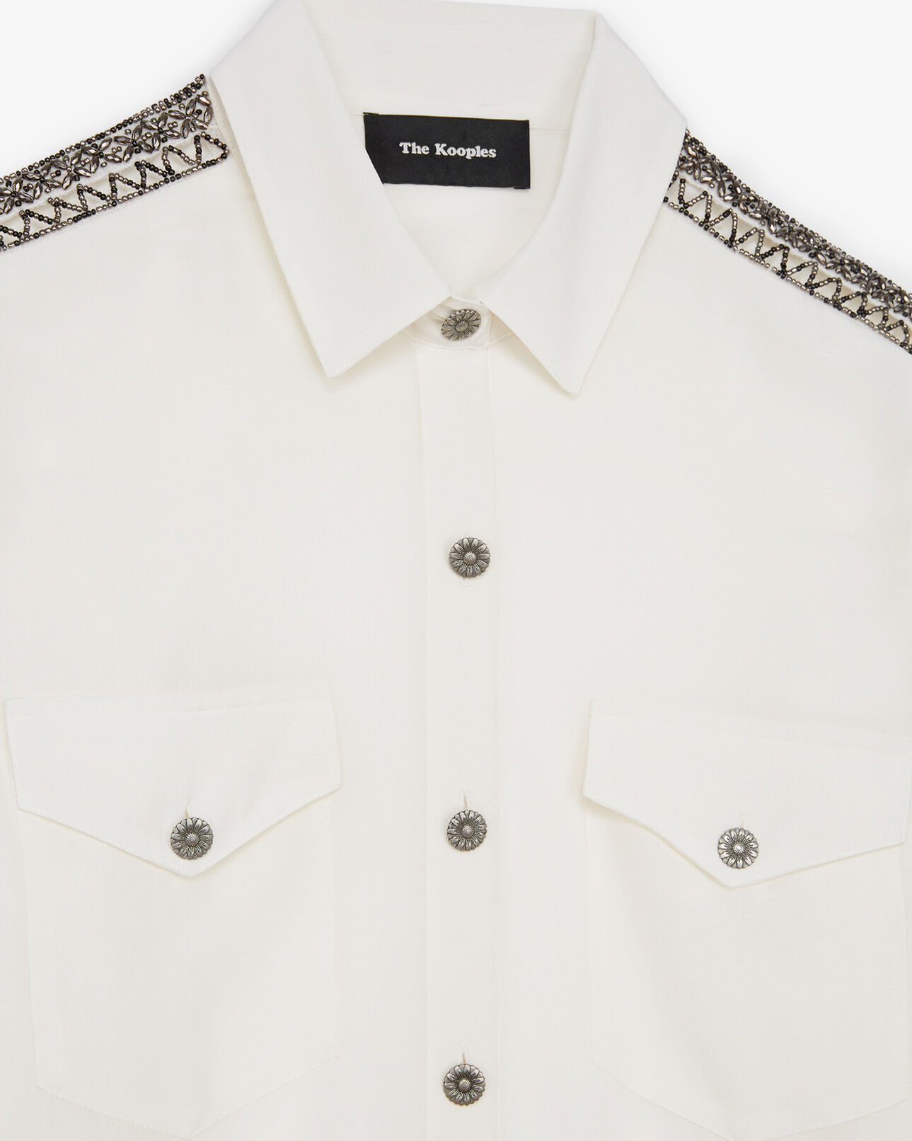 The Kooples DAMEN ECRU weißes krepp-hemd mit schmuckbändern