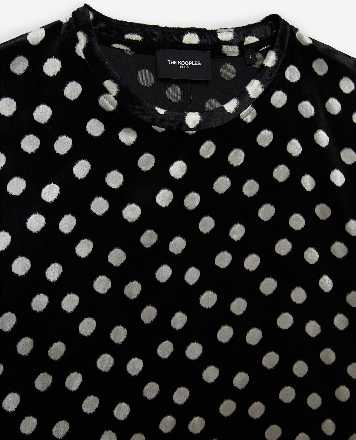 Black velvet top with white polka dots