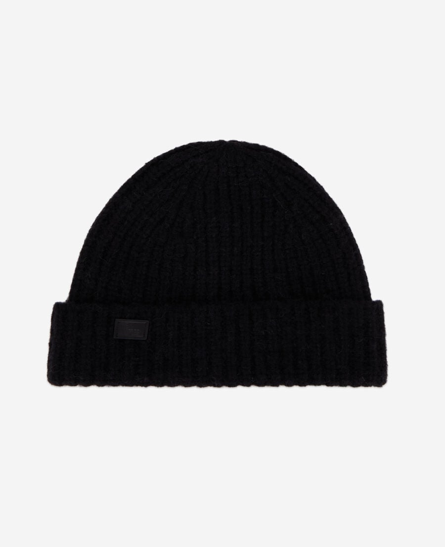 The Kooples WOMEN BLACK black ribbed wool-blend beanie