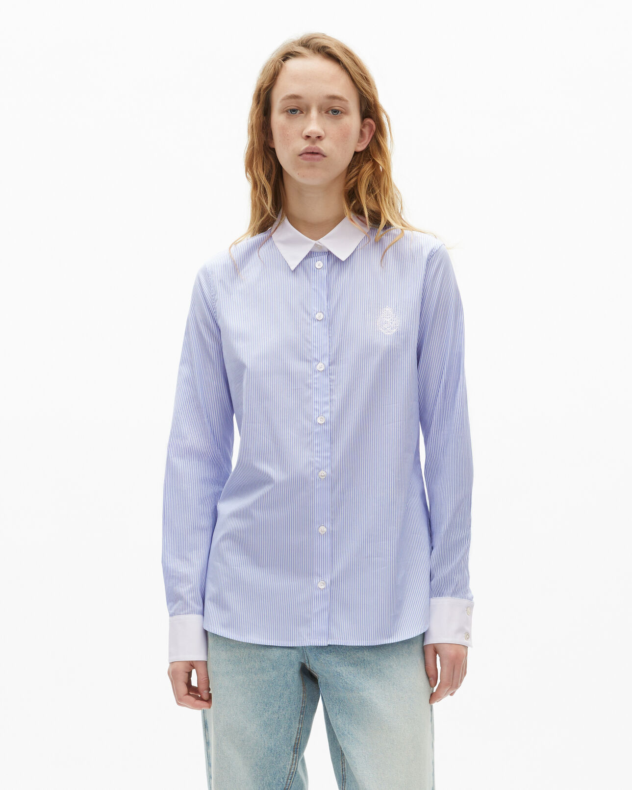 The Kooples FEMME BLUE WHITE chemise à rayures en popeline bleue