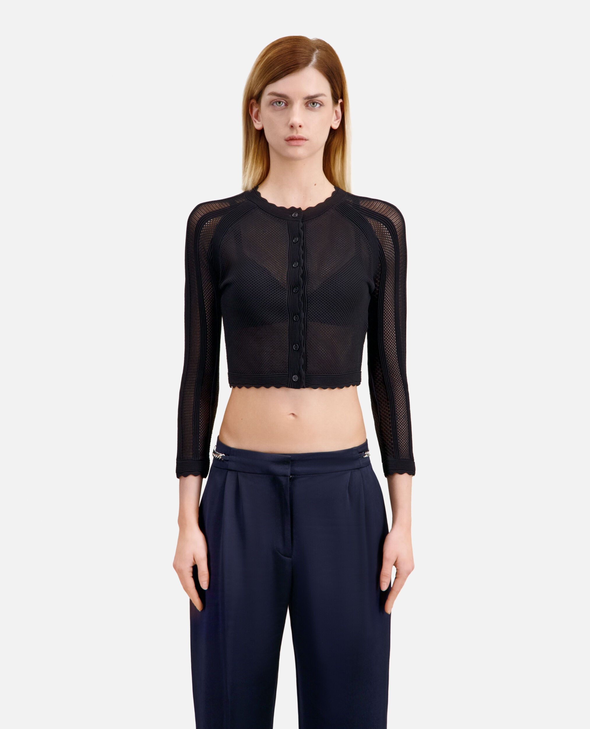 Black knit cardigan, BLACK, hi-res image number null