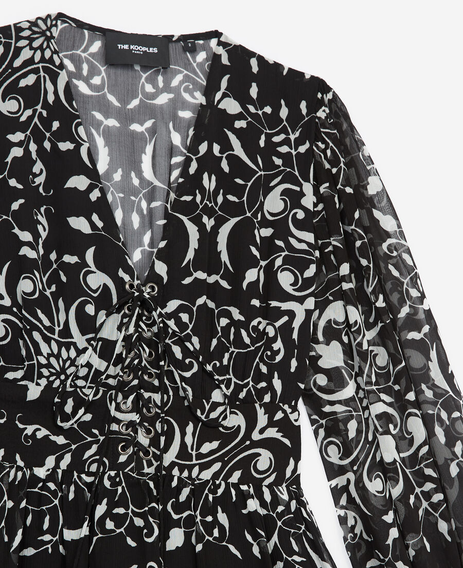 short formal dress with motif and lacing