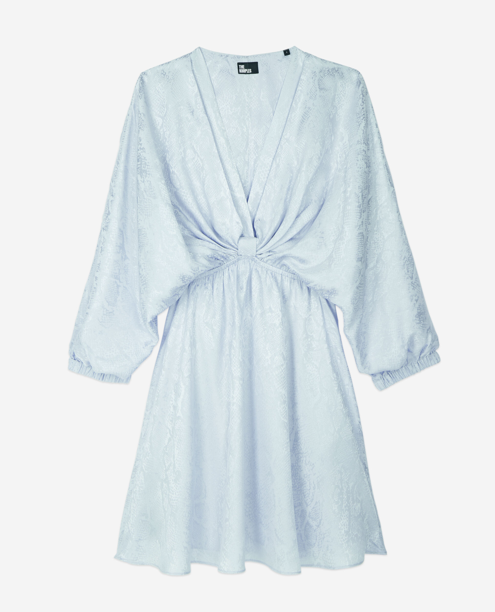 Short blue python jacquard dress with draping, LAVENDER, hi-res image number null